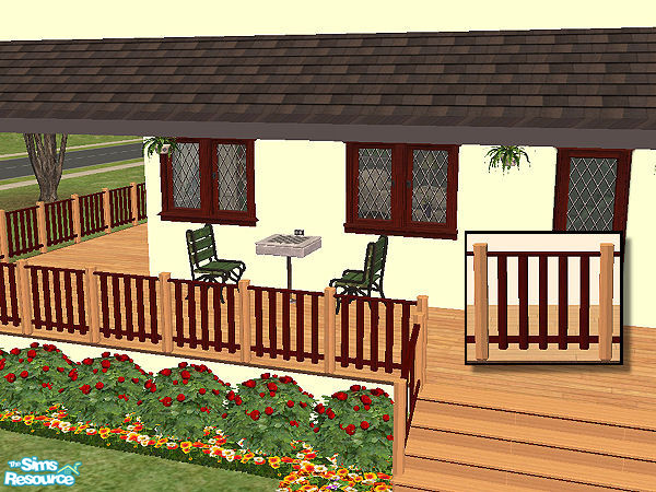 Sims 2 — Country Fence in light wood - dark wood by chrissy6930 — Country fence with posts in light wood and railing in