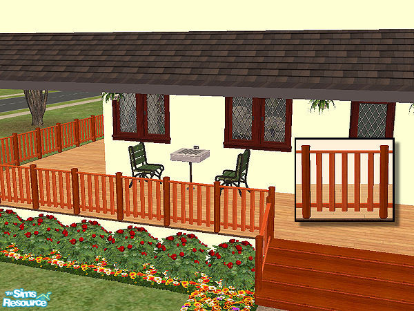 Sims 2 — Country Fence in walnut - rosewood by chrissy6930 — Country fence with posts in walnut and railing in rosewood.