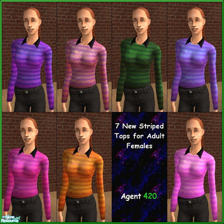 Sims 2 — Striped Shirts with Black Collars 1 by Agent420 — Pick and choose your favorite colors or grab the whole set.