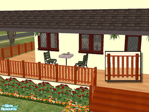 Sims 2 — Country Fence in walnut - red cherry by chrissy6930 — Country fence with posts in walnut and railing in red