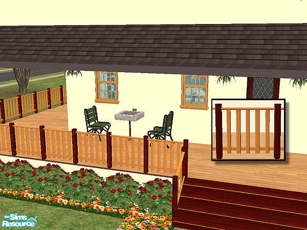 Sims 2 — Country Fence in dark wood - maple by chrissy6930 — Country fence with posts in dark wood and railing in maple.