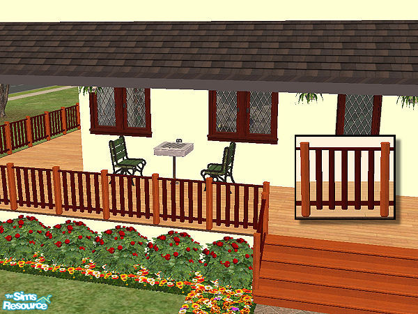 Sims 2 — Country Fence in red cherry - dark wood by chrissy6930 — Country fence with posts in red cherry and railing in