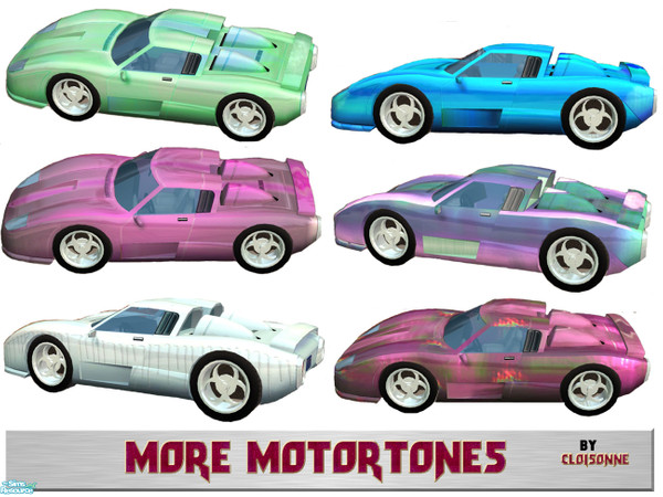 Sims 2 — More Motortones by Cloisonne — Maxis Hunka customised paint effects in multitones.