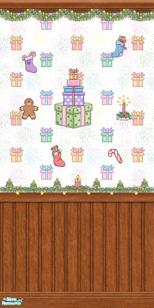 Sims 2 — TL - Xmas Bears Wallpaper 2 by TabbyLou — Multiple christmas decals on present background wall for Bears and