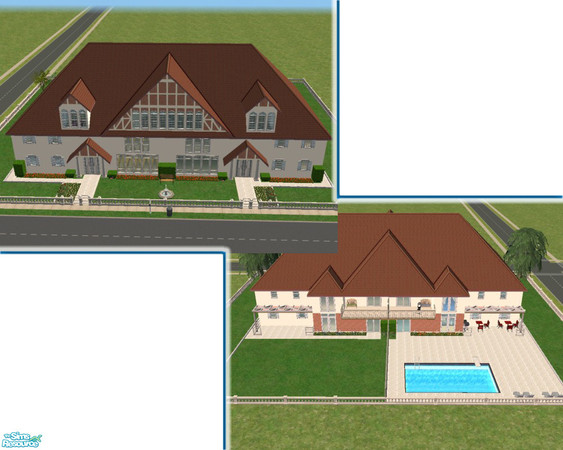 Sims 2 — The Duplex by Queen_Of_The_Stone_Age — A big house for two families.. Only one side furnished..the other one is