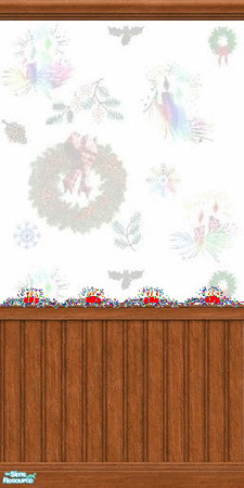Sims 2 — TL - Walls Xmas Items Half Edge by TabbyLou — Half Panel with edge on Christmas Wallpaper with Xmas Decor Items