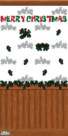Sims 2 — TL - Walls Xmas Holly2 Half with MC by TabbyLou — Merry Christmas & decals on Christmas Wallpaper with Holly