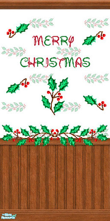 Sims 2 — TL - Walls Xmas Holly1 with MC by TabbyLou — Merry Christmas & decals on Christmas Wallpaper with Holly #1