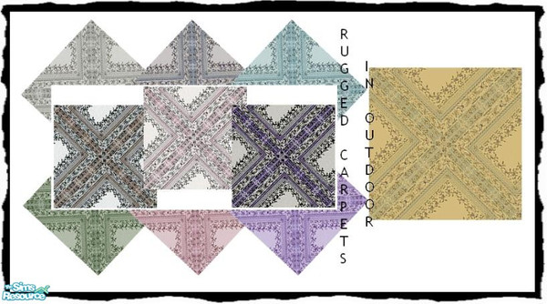 Sims 2 — Rugged Carpets by Lorah — Rugged indoor/outdoor carpets in rectangles. In gray, pink, brown, mint, purple,