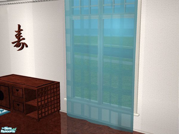Sims 2 — Melu Dining - Curtain by detimgi — New Dining room mesh set in rich wood contrasted by bright teal.Eight new