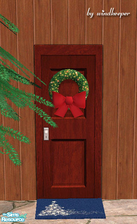 Sims 2 — Wallnut xmas door by Windkeeper — *Jun 17/06 updated to remove shine* Wallnut door with a holiday wreath. Uses