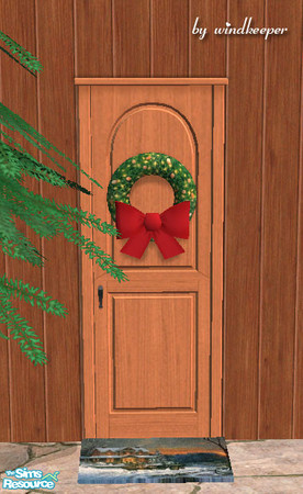 Sims 2 — Rosewood xmas door by Windkeeper — *Jun 17/06 updated to remove shine* Rosewood door with a holiday wreath. Uses