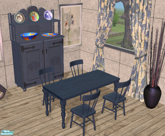 Sims 2 — Black Cat Dining Set by daydream58 — Using Cashcraft's lovely hutch mesh as inspiration, here's a set for the