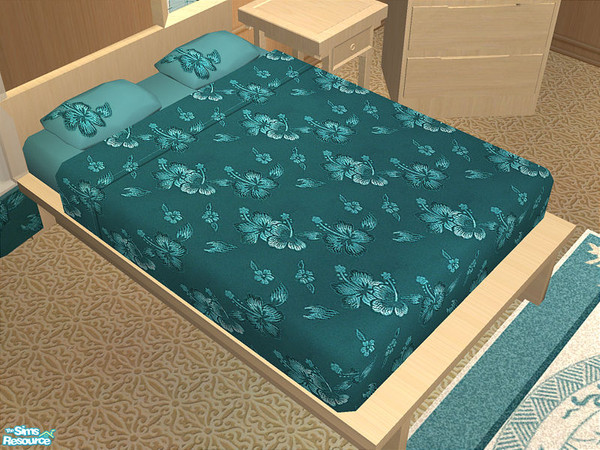 Sims 2 — Hibiscus bedroom - Bedding by detimgi — Hibiscus bedding in shades of teal