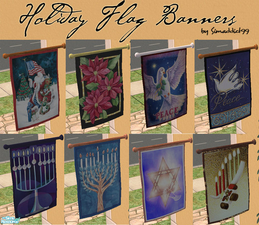 Sims 2 — Holiday Flag Banners by Simaddict99 — Wish everyone a Happy Holiday with this great selection of winter Holiday