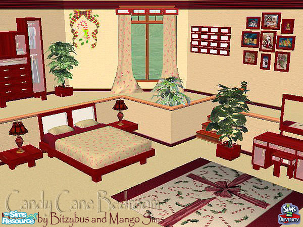 Sims 2 — Candy Cane Bedroom by SpringwolfDecor — A small taste of Christmas in November! You'll need Bitzybus's Meshes