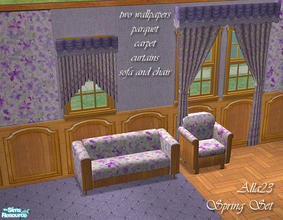 Sims 2 — Blue Spring Set by Semitone — Walls, floors, curtains and simple furniture for living room. Good for starter