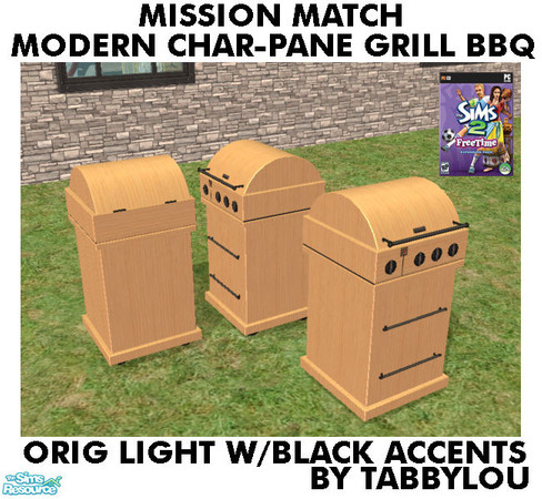 Sims 2 — TL - MM Char-PaneGrillBBQ OrigLightBlkWd by TabbyLou — Maxis Original Light Wood with Black accents Recolor of