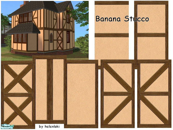 Sims 2 — Banana Stucco with Enclosed Timbering by Helenloki — Matches existing Maxis wall.