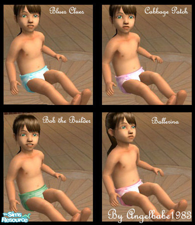 Sims 2 — Character Nappies by Angelbabe1983 — Here are 4 coloured nappies for your Toddlers. They have a character
