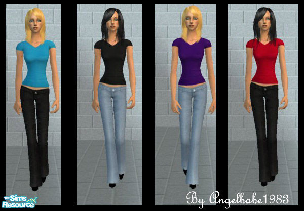 Sims 2 — Hamlin Set by Angelbabe1983 — Here are 4 Jeans and Tee Outfits for your Female Adult Sims. Comes in 4 different