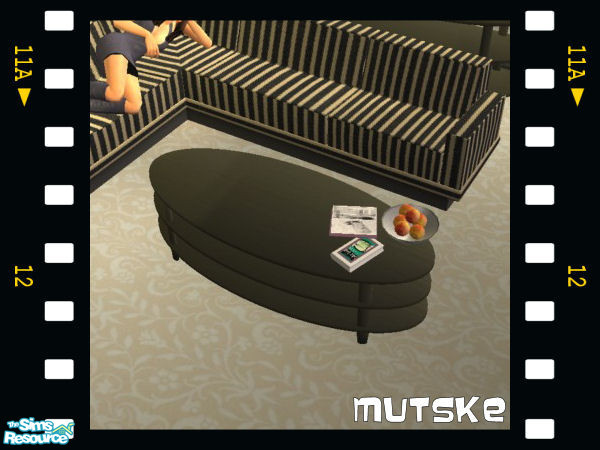 Sims 2 — Black and White Coffeetable by Mutske — Black and White livingroom. With wallpaper that matches the windows and