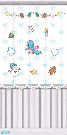 Sims 2 — TL - Winter Bears Wall 2B Decal 5 by TabbyLou — Half wall with snowflake design & snowball faces edge with
