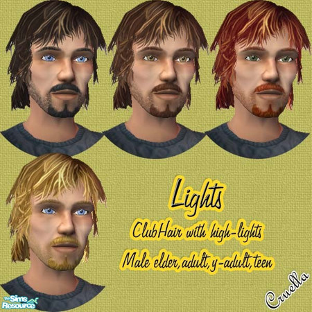 Sims 2 — am_Lights by Cruella — Mens hair with high-lights. Same in-game style with updated trim, shorter layers on