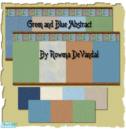 Sims 2 — rdv Green and Blue Abstract Set by Rowena DeVandal — Cool colors and warm neutrals are combined here for a