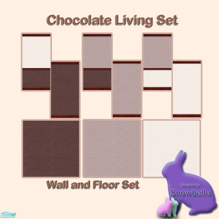 Sims 2 — Chocolate Wall and Floor Set by Snowbelle — 6 Plain, milk and white chocolate coloured velvet textured walls and