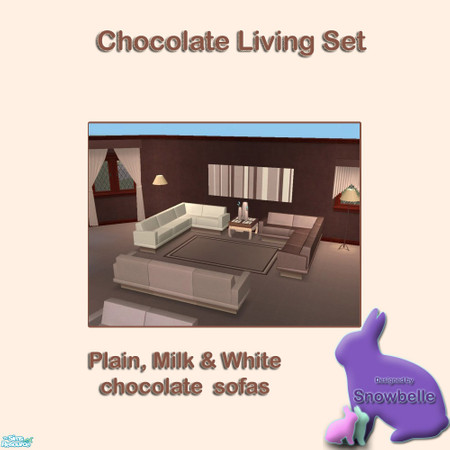Sims 2 — Milk Chocolate Sofa by Snowbelle — A lounge and dining set including sofa, table curtains, chair, rugs and