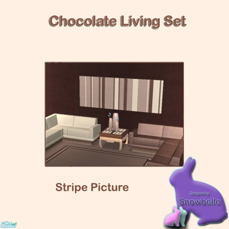 Sims 2 — Chocolate Stripe Painting by Snowbelle — A lounge and dining set including sofa, table curtains, chair, rugs and