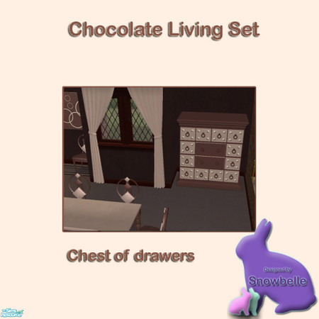 Sims 2 — Chocolate Dresser by Snowbelle — A lounge and dining set including sofa, table curtains, chair, rugs and