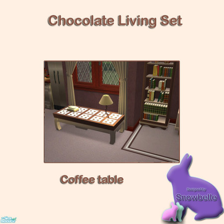 Sims 2 — Chocolate Coffee Table by Snowbelle — A lounge and dining set including sofa, table curtains, chair, rugs and
