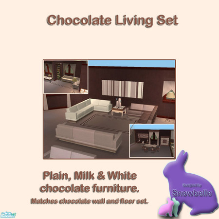 Sims 2 — Chocolate Living Set by Snowbelle — A lounge and dining set including sofa, table curtains, chair, rugs and