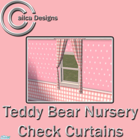 Sims 2 — Pink Teddy Bear Nursery Check Curtains by Cailca — A co-ordinating nursery set in pink, with a Teddy Bear Motif.