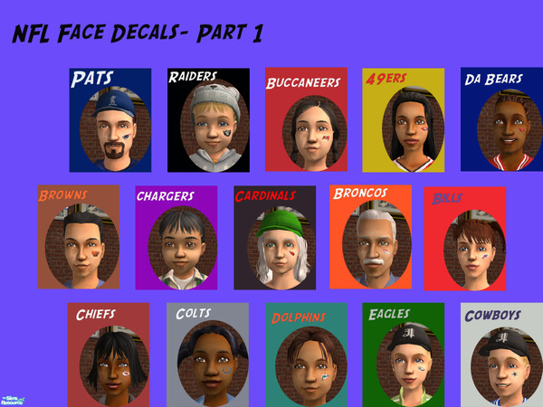 Sims 2 — NFL Face Decals- Part 1 by amymil1 — Support your favorite NFL team by wearing these fun decals on game day...