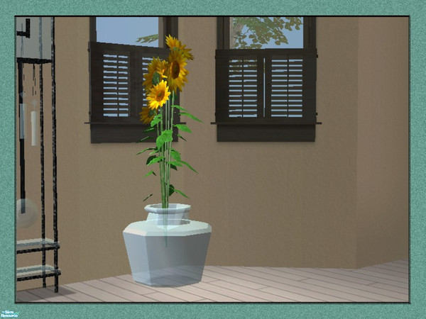 Sims 2 — Low Rise Study-Sunflowers in Glass Vase by Dgandy — Matches the Low Rise Living Room. Set includes Desk, Chair,