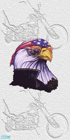 Sims 2 — TL-Biker Wall Bike & Eagle Head by TabbyLou — Bike Backgrnd with Eagle Head Decals Wallpaper. TSRAA Member.
