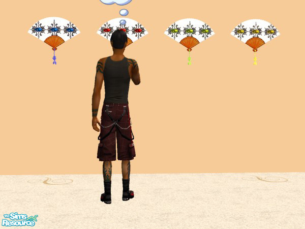 Sims 2 — Jeweled Open Wall Fan by Dark_Design — A set of four wall fan paintings - ruby, emerals, sapphire, and citrine.