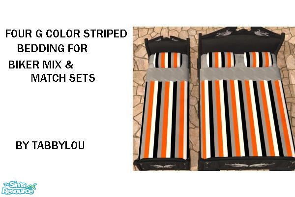Sims 2 — TL-Biker Bedding 4G Color Stripe by TabbyLou — Four color stripe with gray/silver bedding ONLY. TSRAA Member. I