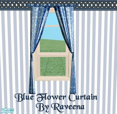 Sims 2 — Blue Flower Curtain by Raveena — Part of the Blue Flower Bathroom.