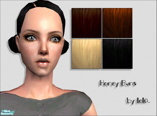 Sims 2 — Honey Buns by Lola — Honey Buns, Cuter Version of the Maxis bun mesh. Two Low buns, Perfect for Summer Nights!