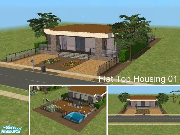 Sims 2 — Flat Top Housing 01 by widetak81 — A stylish Flat top Housing with swimming pool! It consists of 3 bathrooms and