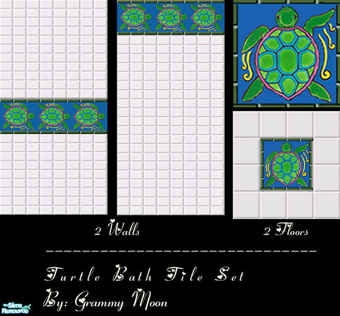 Sims 2 — Turtle Bath Tile Set by Grammy_Moon — Set includes 2 tile walls and 2 tile floors.