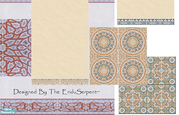 Sims 2 — Moroccan Tiles & Walls by eriduserpent — Three wall & floor tile sets. Designed By The EriduSerpent~