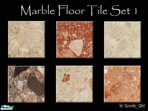 Sims 2 — Marble Floor Tile Set 1 by Gumby_Girl — A set of six marble floor tiles in various colours. Perfect for