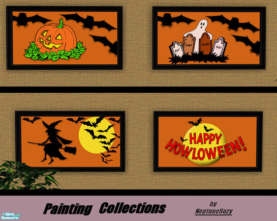 Sims 2 — NSC Painting Set9 - Halloween! by Neptunesuzy — Set of 4 Halloween paintings and one black frame! Enjoy!