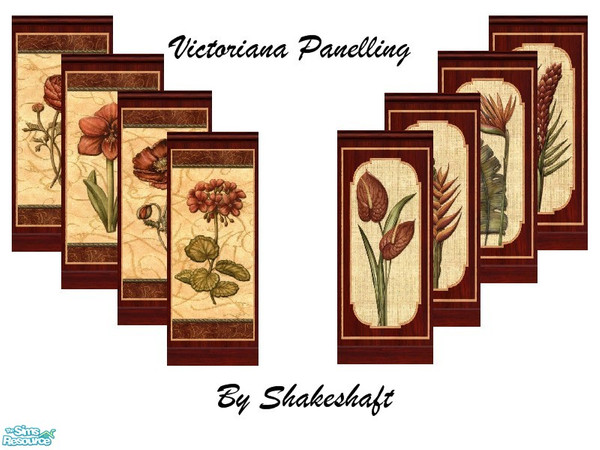 Sims 2 — Victoriana Panelling by TSR Archive — A set of 8 panelled walls with floral inserts. ** TSRAA Member **