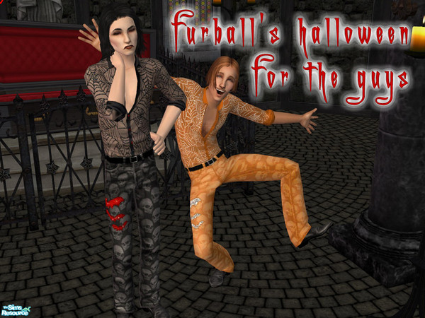 Sims 2 — Halloweenoutfits for guys by furballvie — seethrough shirts with a lacy cobweb pattern and jeans with a spooky